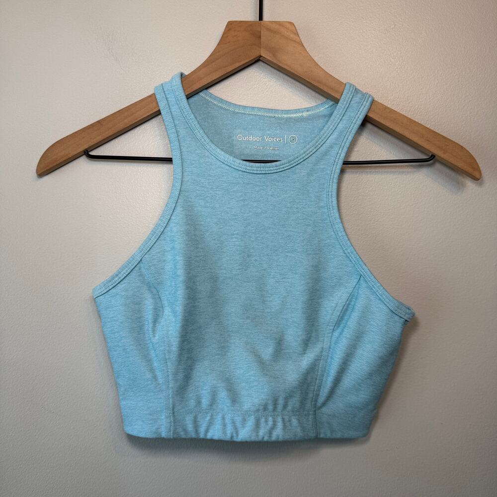 Outdoor Voices Women's High Neck Racerback Sports Bra Light Blue Size X-Small